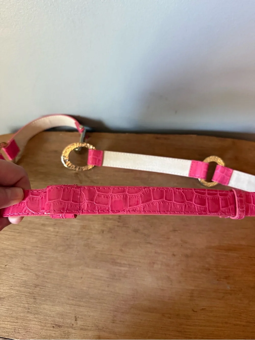 Pink Croc-Embossed Women's Belt with Silver Buckle